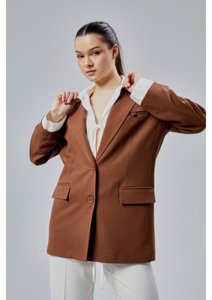 Kahverengi Gömlek Detaylı Regular Blazer Ceket