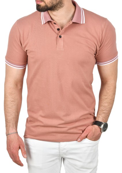 Slim Fit Pamuklu Kumaş Polo Yaka Tişört Nefes Alan Dar Kesim Kıvrılmaz Yaka Tişört 2503021