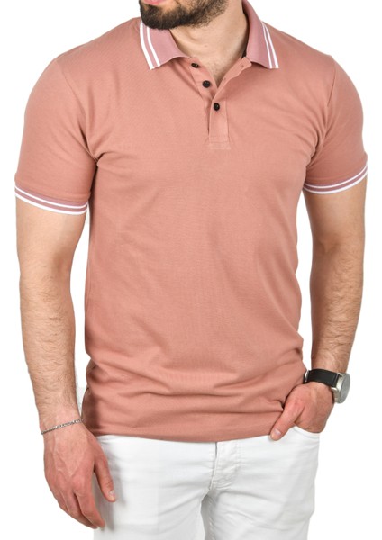 Slim Fit Pamuklu Kumaş Polo Yaka Tişört Nefes Alan Dar Kesim Kıvrılmaz Yaka Tişört 2503021 indirimleri