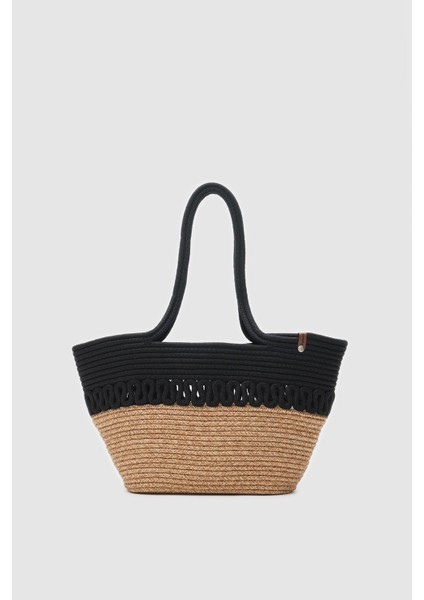 Miami Siyah Handmade Hasır Omuz Çantası