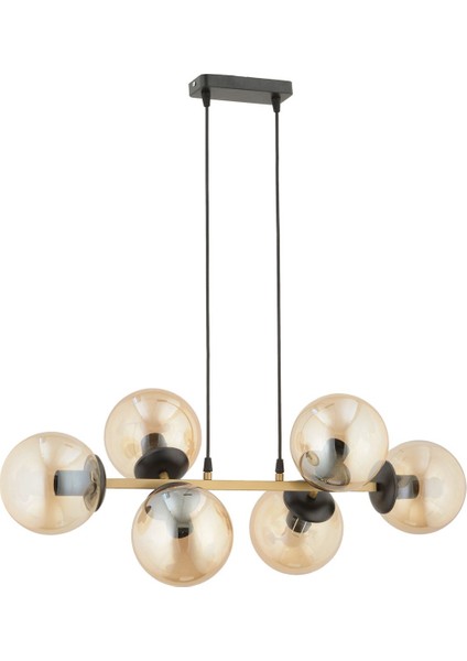 Cross 6'lı Eskitme Bal Rengi Glob Camlı Modern Sarkıt Avize Oturma Odası Salon