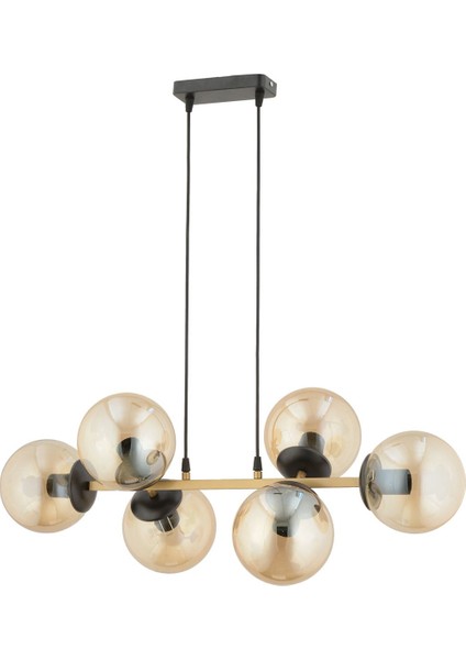 Cross 6'lı Eskitme Bal Rengi Glob Camlı Modern Sarkıt Avize Oturma Odası Salon