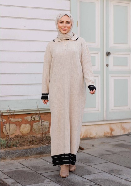 Kadın Fitilli Şeritli Triko Elbise -PMK409