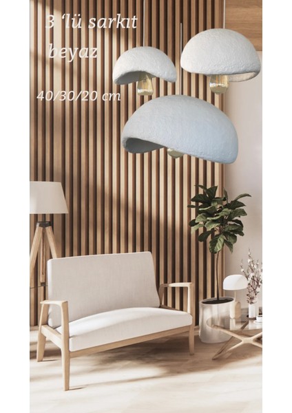 Iskandinav Beton Avize 3'lü Set Sarkıt 20/30/40 cm tam takım