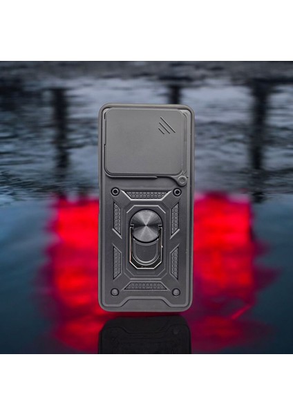 Xiaomi Redmi 13 Tank Kılıf Siyah – Üstün Koruma, Kaydırılabilir Kamera Kapağı ve Entegre Halka Tutucu!