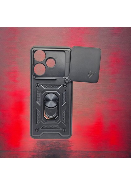 Xiaomi Redmi 13 Tank Kılıf Siyah – Üstün Koruma, Kaydırılabilir Kamera Kapağı ve Entegre Halka Tutucu!