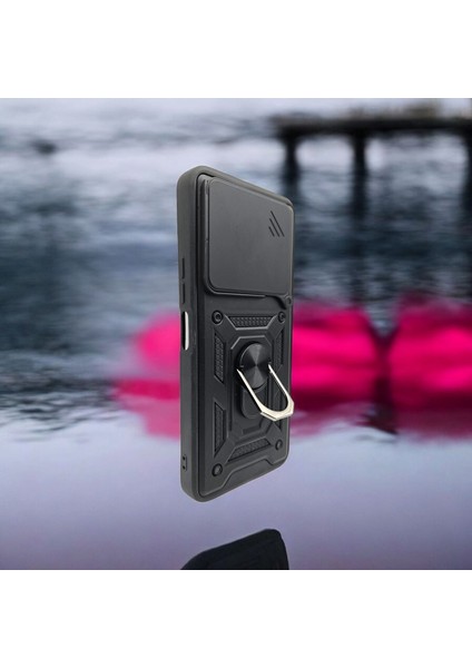Xiaomi Redmi 13 Tank Kılıf Siyah – Üstün Koruma, Kaydırılabilir Kamera Kapağı ve Entegre Halka Tutucu!