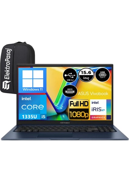 Vivobook 15 X1504VA-NJ123WEP7 I5-1335U 16 GB Ram 256 GB SSD Windows 11 Home 15.6" Full Hd + Taşınabilir Bilgisayar Elektropasaj Çanta