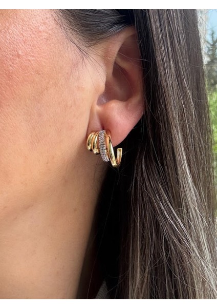 Çoklu Halka Minik Taşlı Küpe