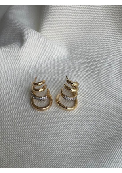 Çoklu Halka Minik Taşlı Küpe modelleri