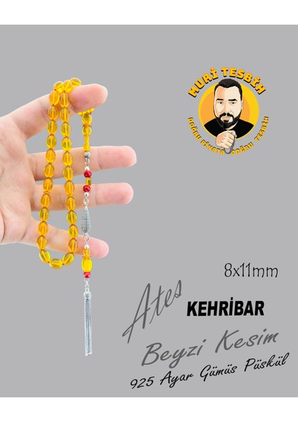 925 Ayar Gümüş Püskül Ateş Kehribar Beyzi Kesim 8X11 fırsatları