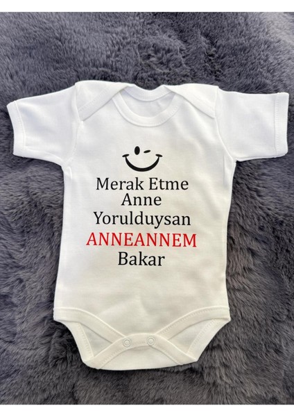 Yazılı Zıbın Anneannem Bakar Yazılı Bebek Zıbını