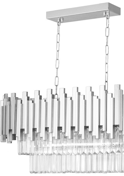 Sima 75 x 30 cm 'lik Kristal Cam Taşlı Lüks Yemek Masası Üstü Avize - (Gümüş Yaldız)