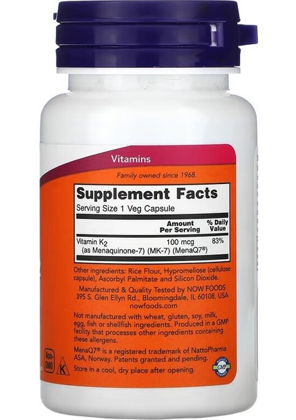 Foods, Mk7 Vitamin K2, 100 Mcg, 60 Veg Capsules fiyatları