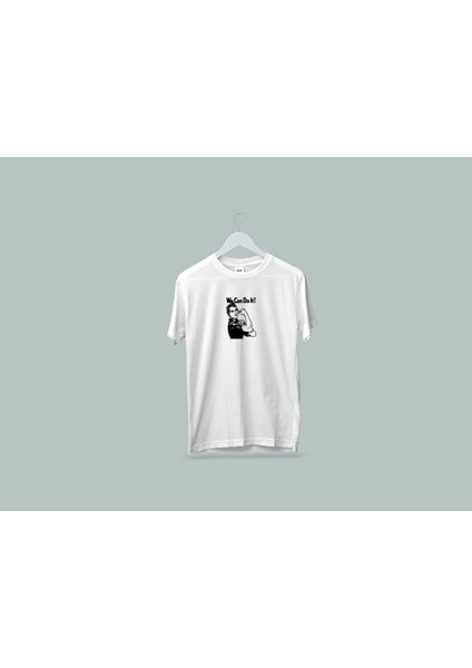 Makiteks Penye Kadın Erkek Yetişkin Baskılı Beyaz Gri Siyah Tshirt Yapabiliriz We Can Do It