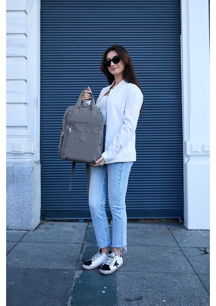 Srg Unisex Suya Dayanıklı Krinkıl Kumaş Çok Gözlü Koyu Gri Laptop Okul ve Seyahat Sırt Çantası