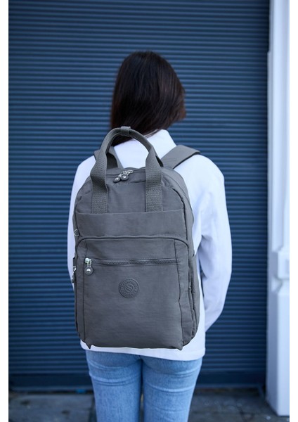 Srg Unisex Suya Dayanıklı Krinkıl Kumaş Çok Gözlü Koyu Gri Laptop Okul ve Seyahat Sırt Çantası modelleri