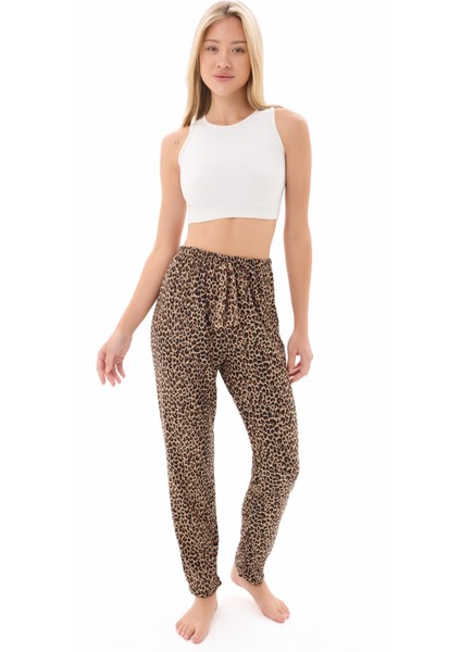 Kadın Desenli Yumuşak Dokulu Örme Süet Kadife Pijama Altı