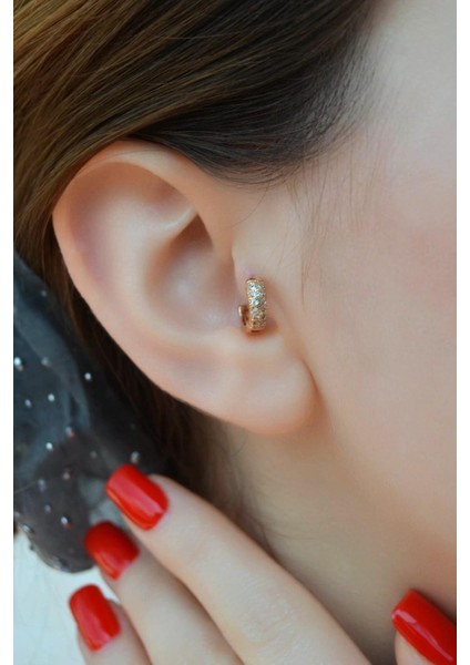 Bombeli Taşlı Halka Tragus Piercing Helix Kıkırdak Rose Gold Renk