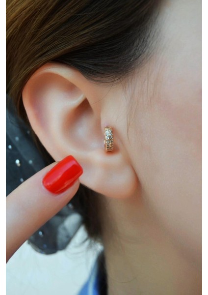 Bombeli Taşlı Halka Tragus Piercing Helix Kıkırdak Rose Gold Renk modelleri