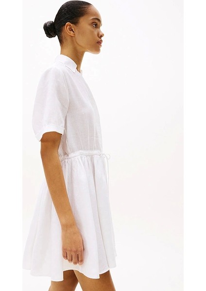Kadın Beyaz Saf Keten Mini Gömlek Elbise fiyatları