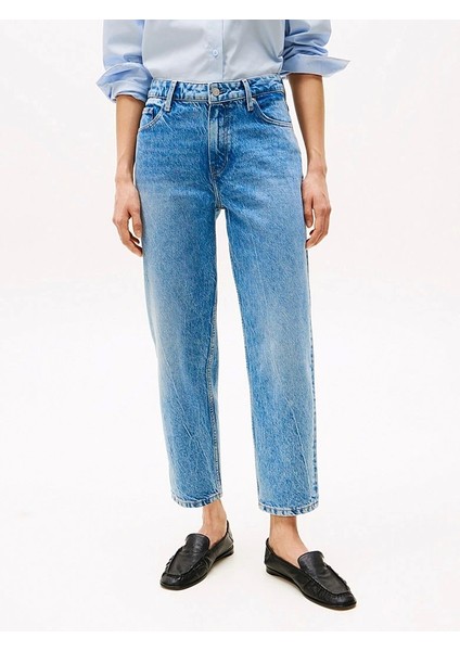 Kadın Mavi Orta Bel Dar Paça Bilek Pantolon fırsatları