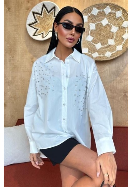 Kristal Taş Çakımlı Poplin Gömlek 3413