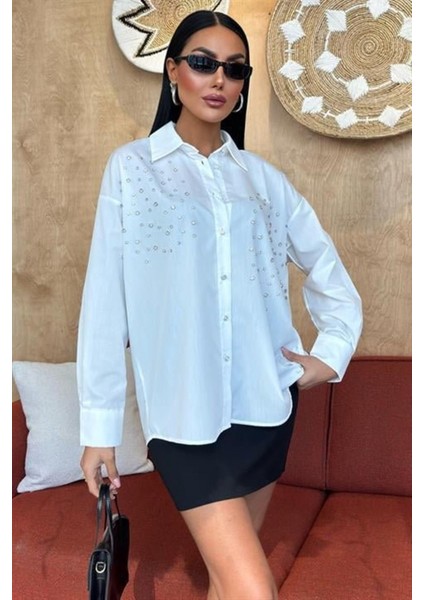 Kristal Taş Çakımlı Poplin Gömlek 3413