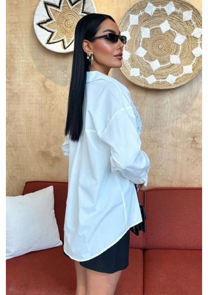 Kristal Taş Çakımlı Poplin Gömlek 3413
