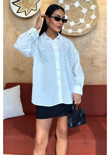 Kristal Taş Çakımlı Poplin Gömlek 3413