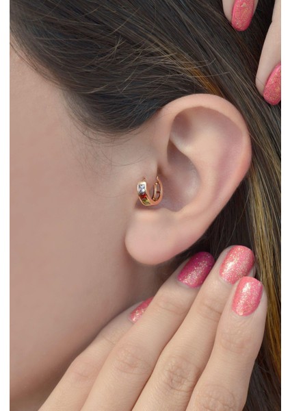 Renkli Halka Piercing Tragus Helix Kıkırdak Küpesi