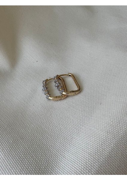 Minik Taşlı Köşeli Çift Renk Halka Küpe