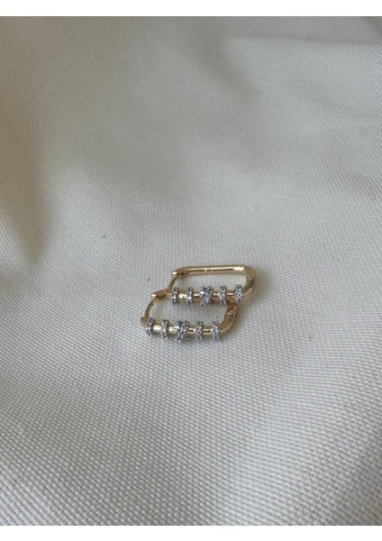 Minik Taşlı Köşeli Çift Renk Halka Küpe fiyatları