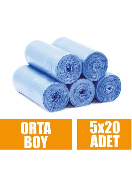 Çöp Torbası Orta Boy Mavi 55x60 cm Çöp Poşeti 20 Li x 5 Rulo