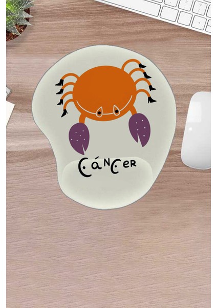 Damla, Krem, Cancer, Yengeç Burcu Sembolü, Bilek Destekli Konforlu Mousepad Laptop Faresi Pedi