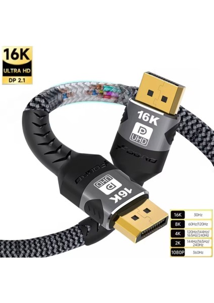 1-Metre Dp 2.1 Displayport Kablosu 16K/30Hz+8K/60Hz Hdr Ekran Video Pc Dizüstü Tv Oyun Monitör