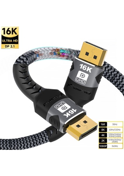 1-Metre Dp 2.1 Displayport Kablosu 16K/30Hz+8K/60Hz Hdr Ekran Video Pc Dizüstü Tv Oyun Monitör