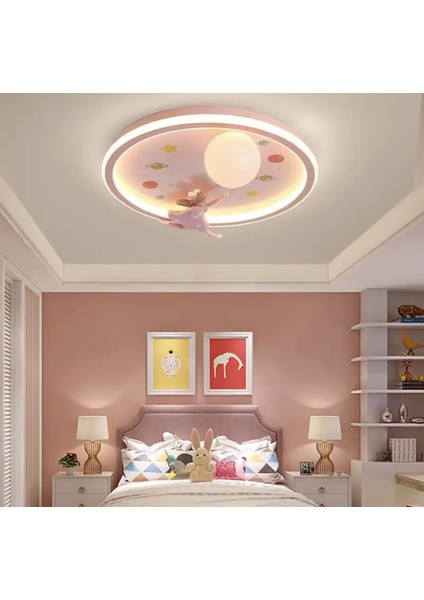 3 Renk Kumandalı Dimmer Özellikli Girl LED Avize Çocuk Odası Avize Pembe