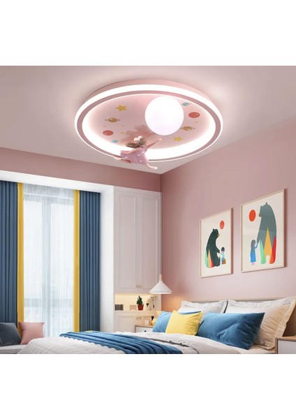 3 Renk Kumandalı Dimmer Özellikli Girl LED Avize Çocuk Odası Avize Pembe