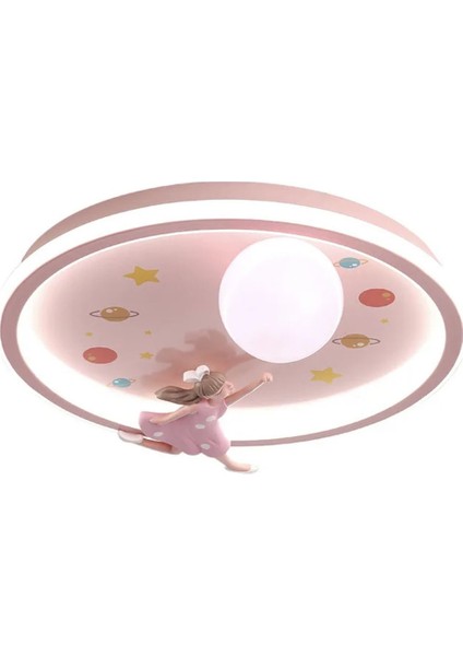 3 Renk Kumandalı Dimmer Özellikli Girl LED Avize Çocuk Odası Avize Pembe