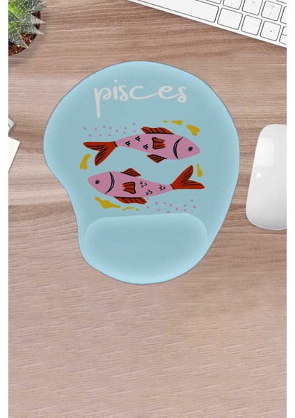 Damla, Mavi, Pisces, Balık Burcu Resmi Baskısı, Ergonomik Mouse Pad, Bilgisayar Faresi Pedi