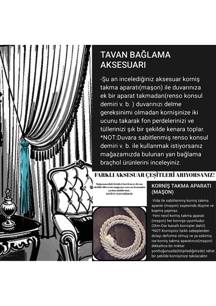 4 Toplu Ipek Ip Sarım Fon Tül Kruvaze Perde Tavan Bağlama Aksesuarı