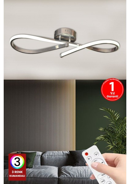 3 Renk Plafonyer Kumandalı Krom Kasa LED Avize Modern Sonsuzluk Ledli Avize