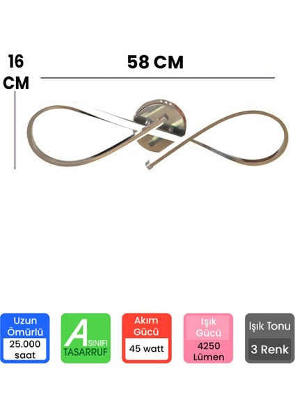 3 Renk Plafonyer Kumandalı Krom Kasa LED Avize Modern Sonsuzluk Ledli Avize