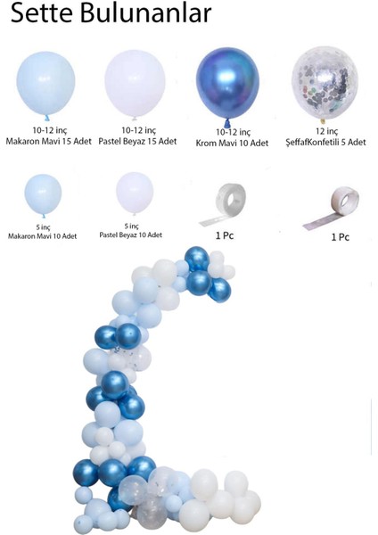 Mavi Beyaz Balon Zincir Set