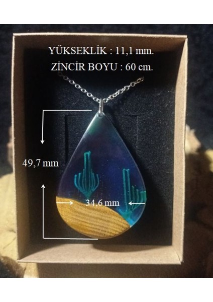 Epoksi Reçine Kaktüs El Yapımı Kolye Paslanmaz