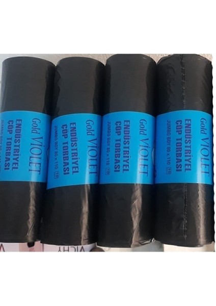 Violet Endüstriyel Jumbo Çöp Poşeti 400GR Siyah 80*110 4 Rulo 10 Lu Ekstra Kalın