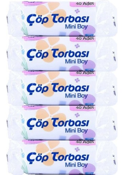 Çöp Torbası Şeffaf Mini Boy 40'lı 5'li Çöp Poşeti