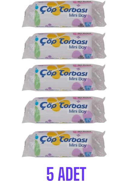 Mini Boy Çöp Poşeti Çöp Torbası 40 Lı 5 Paket