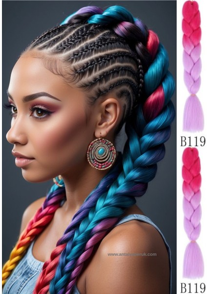 Afrika Örgüsü Ombreli Sentetik Saç 100 gr Neon Pembe - Lila